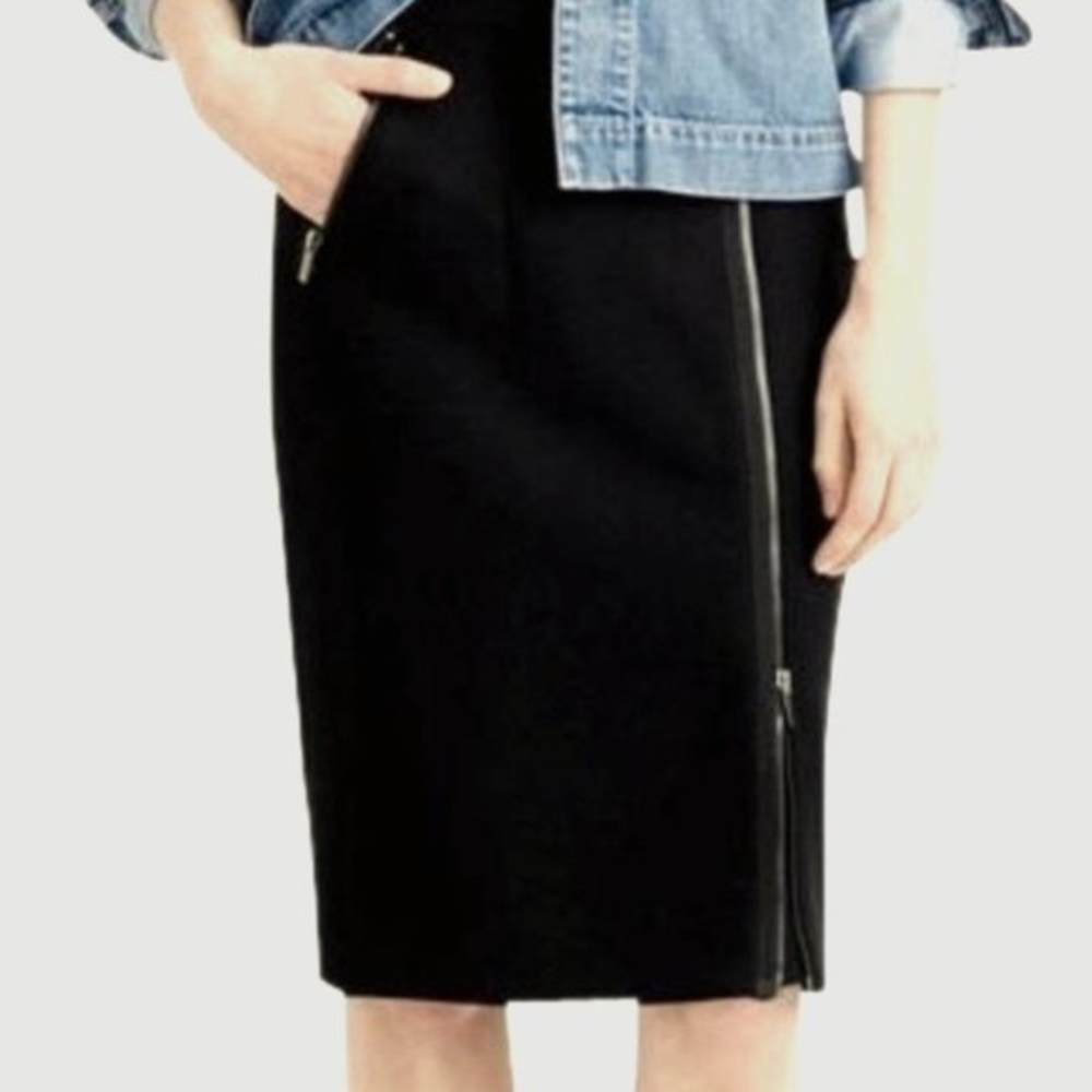 J.Crew B0145 Wool Zip front Moto Biker‎ Pencil Gray Pockets Skirt